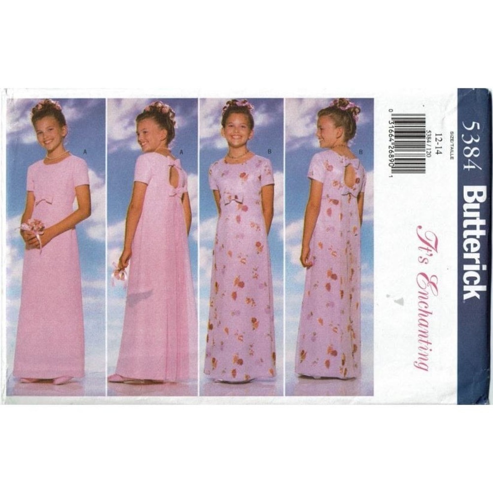 Butterick Sewing Pattern 5384 Girls Size 12-14 Formal Pageant Dress Uncut FF